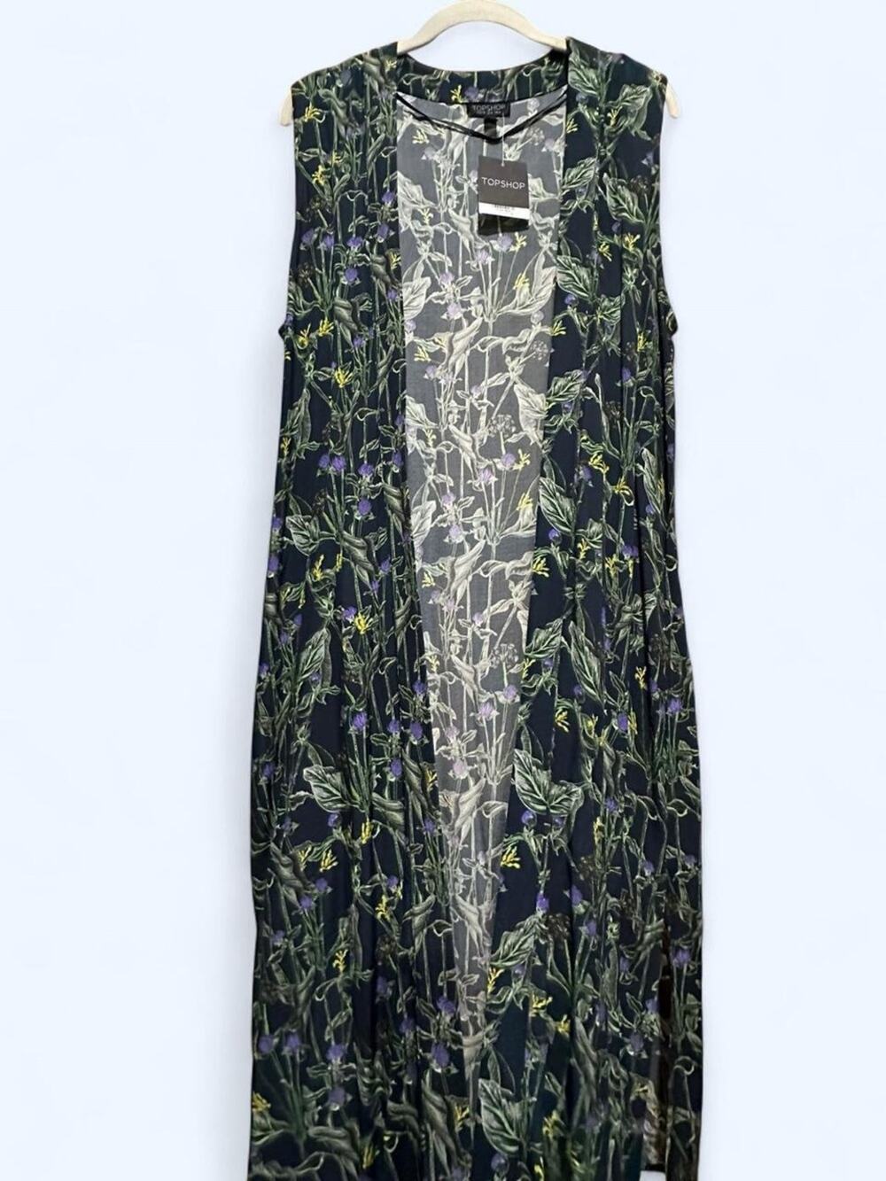 NWT Topshop Black Floral Duster with Green & Purple Accents
